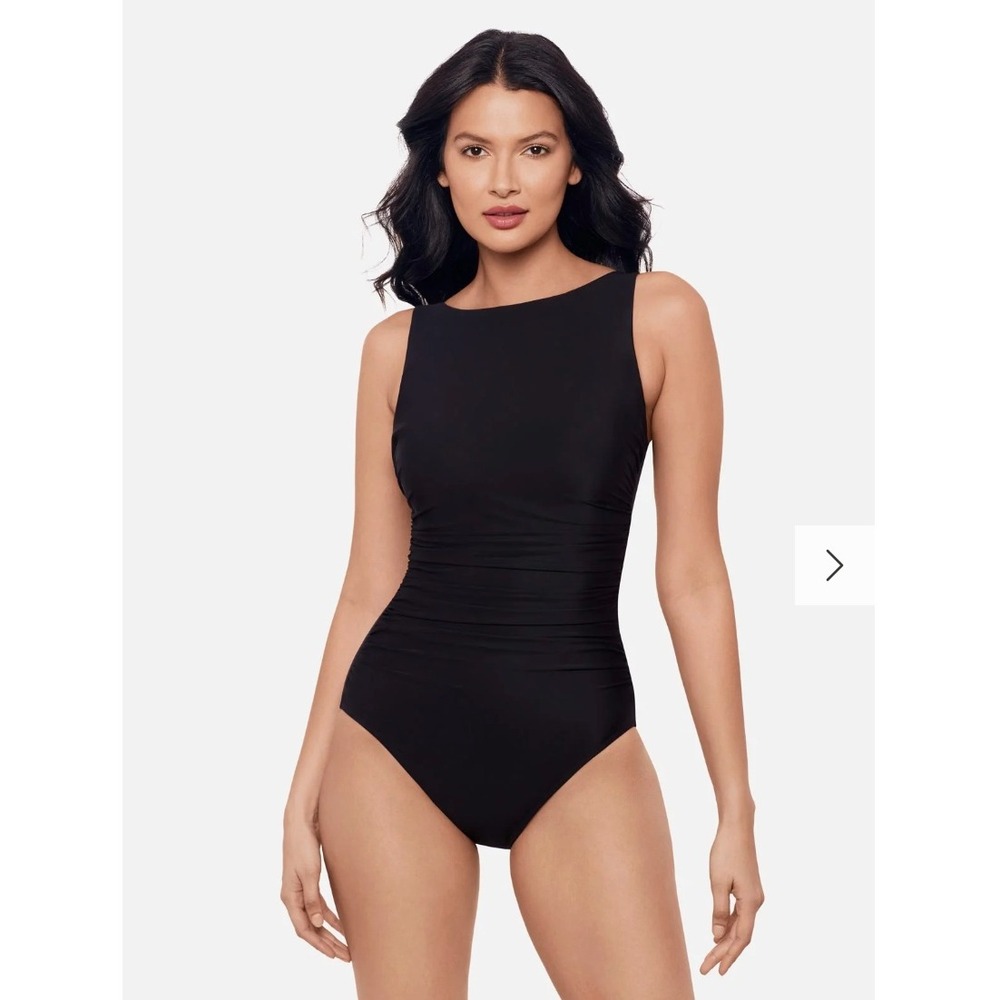 Miraclesuit Regatta Swimsuit Black High Neck Shaping One Piece Womens Sz 8
